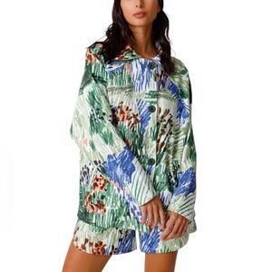 NWT SKFK Madalen Blue Print Snap Close Jacket Size Small